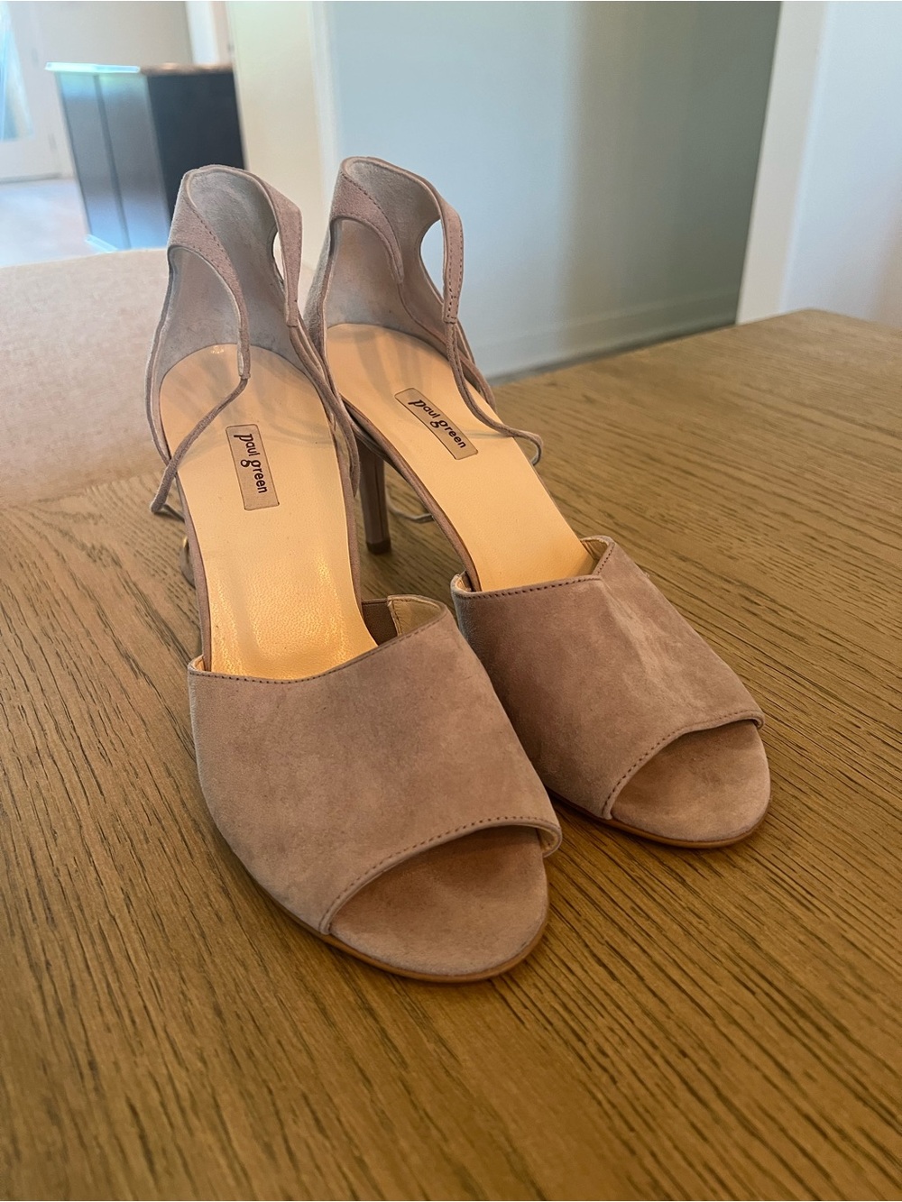 Paul Green Taupe Suede Open-Toe Ankle Strap Heels - Size 7